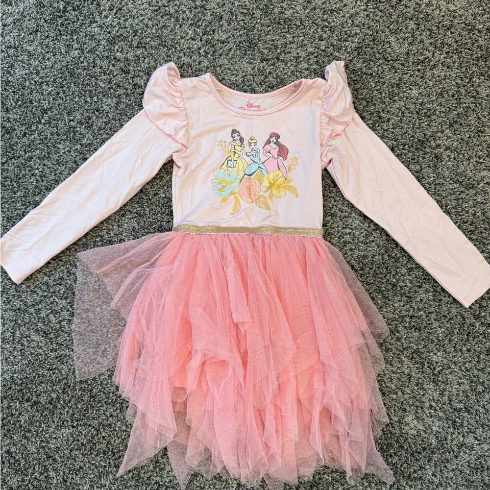 Disney Pink Princess Tulle Dress with Gold Waistband